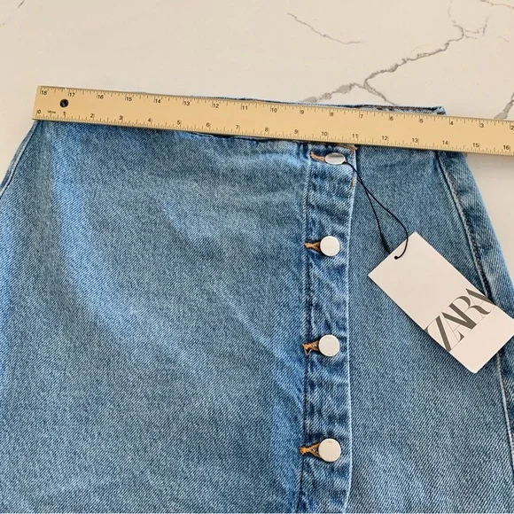 [🌟 PRICE FIRM] ZARA Denim Crossover Midi Skirt Blue Jean Pencil Skirt w/ Slit - Picture 11 of 15
